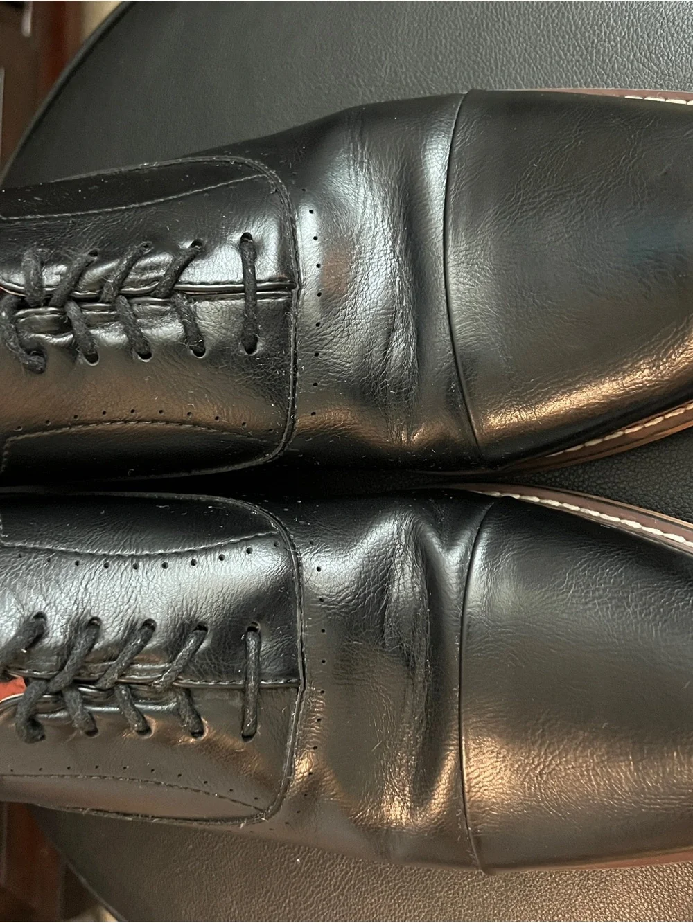 STEVE MADDEN - Men's Black Leather Cap-Toe Oxford Dress Shoes S